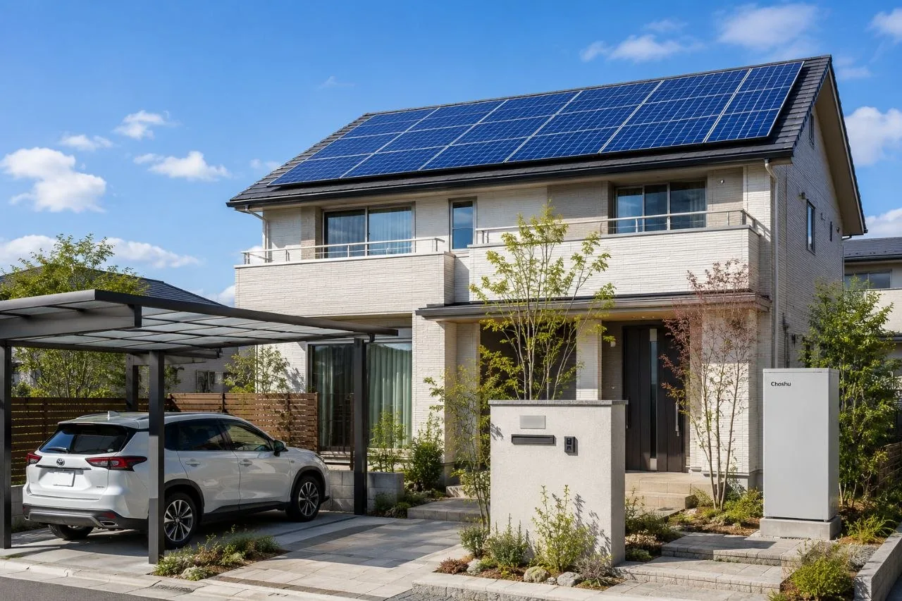 太陽光発電・蓄電池・カーポート・外構を備えた戸建住宅